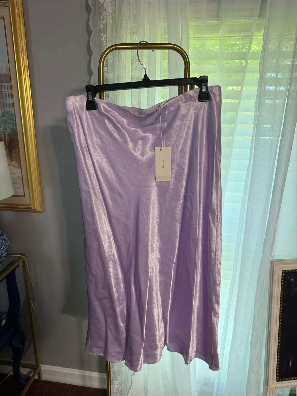 Vince Lavender Satin Midi Skirt